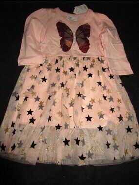 Jumping Meters Girls Dress With Butterflies Stars Pink Sleeved Dress Size 3T